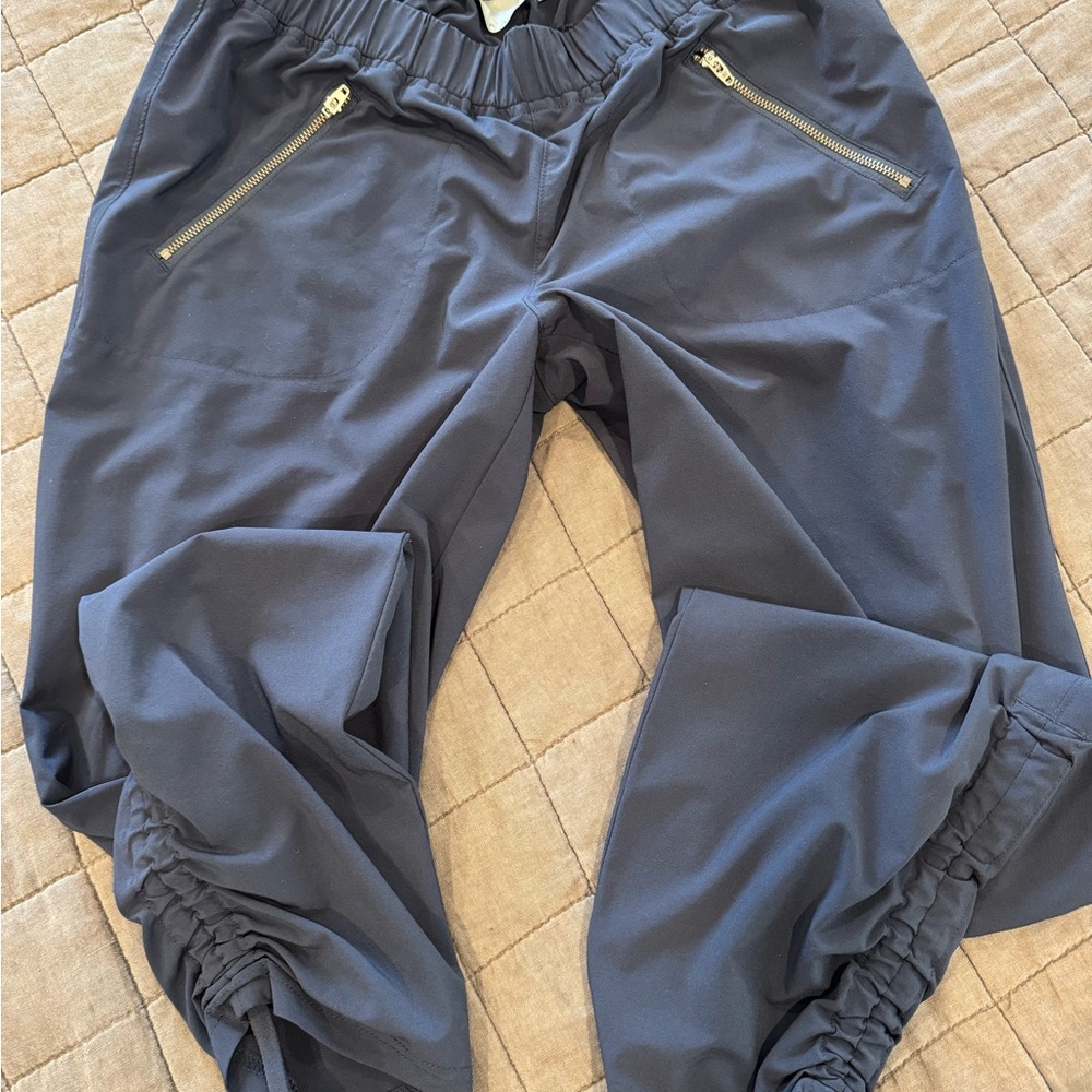Athleta Navy Blue Drawstring Jogger Bottoms with Gold Zippers